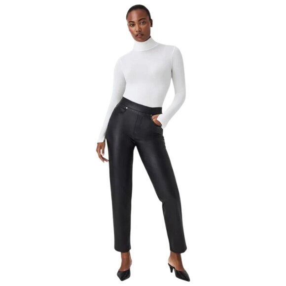 Spanx Leather-Like Straight Leg Pant in Luxe Black Sz 1X - Picture 1 of 11